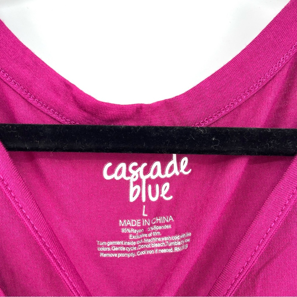 CASCADE BLUE Long Sleeve Top Cross Straps NWT L Berry Pink Stretch Active Women - Picture 4 of 5